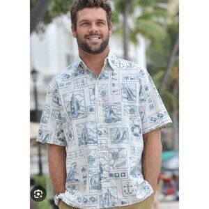 REYN SPOONER Nautical Cotton Classic Hawaiian Shirt XXL Lahaina Preppy Vacay